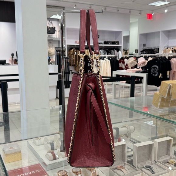 Michael Kors Mina Large Chain Shoulder Pebbled Leather Bag Dark Cherry - Picture 6 of 14